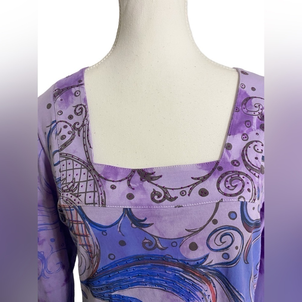 Bambooco Blue and Purple Tie Dye Midi Dress with Embellishments - Picture 3 of 14
